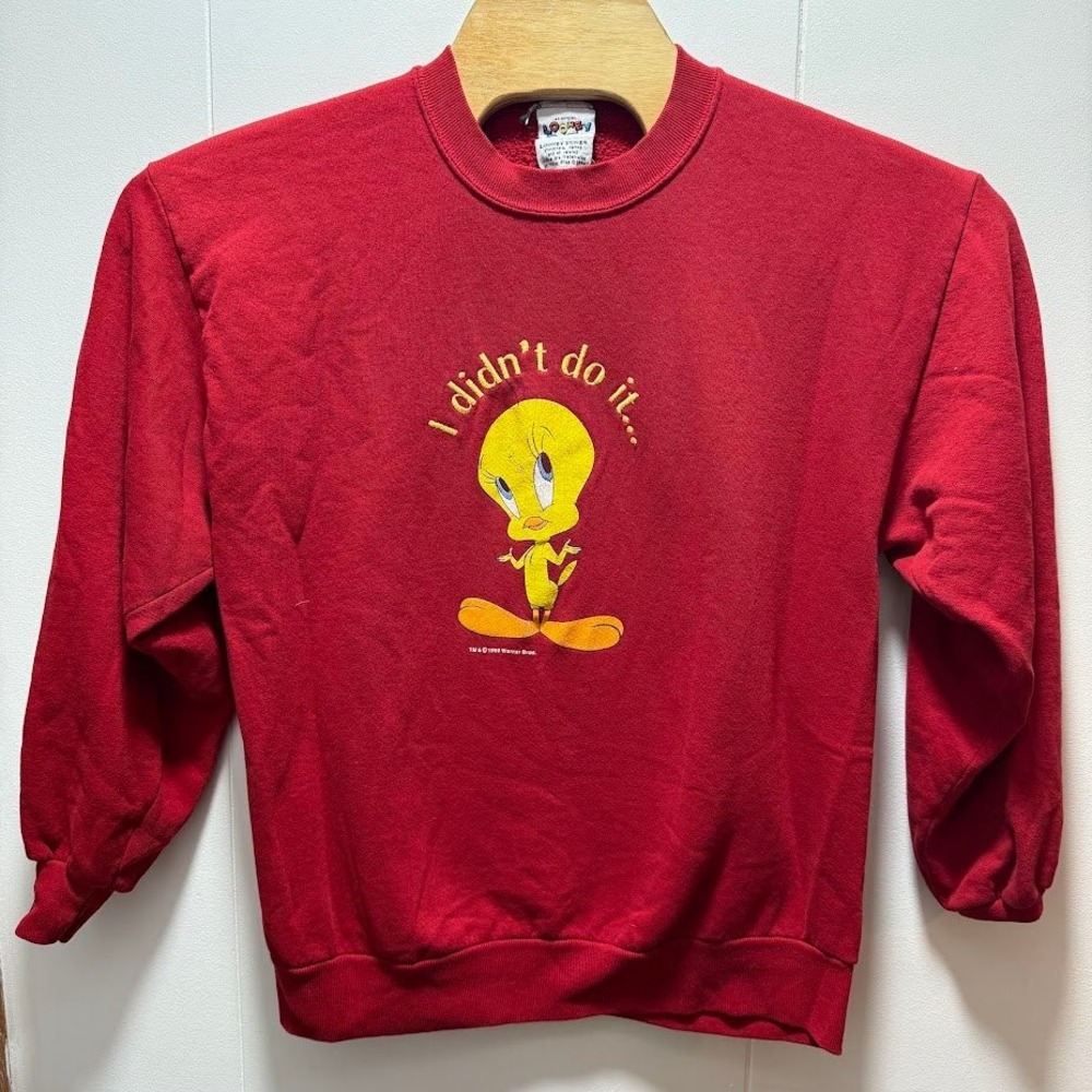 Vintage 1996 Looney Tunes Tweety Bird Sweatshirt Red Size Large Made in USA